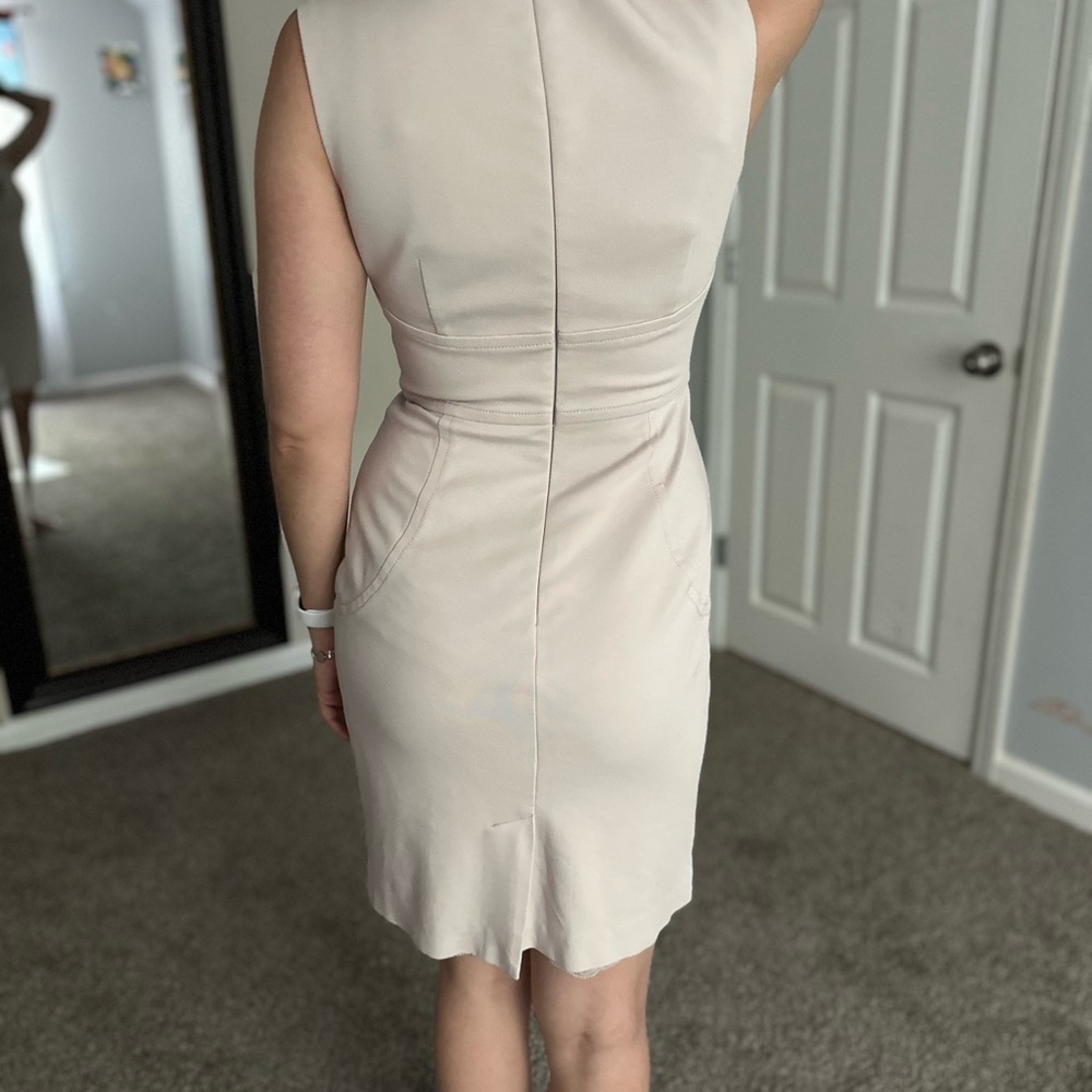 Cream Peplum Ruffled Sheath Dress